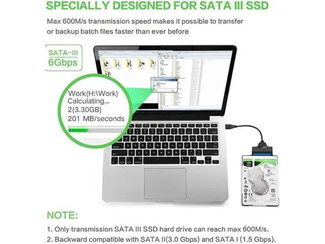 Alt view image 3 of 7 - USB 3.0 to 2.5 Inch SATA Adapter Cable, Portable SATA to USB Hard Drive Reader for 2.5 HDD SSD Data Transfer