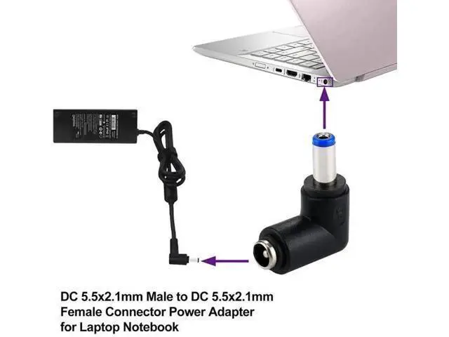 Alt view image 4 of 6 - 90 Degree Right Angle DC 5.5x2.1mm Male to DC 5.5x2.1mm Female Power Connector Elbow Adapter for Laptops & Notebooks