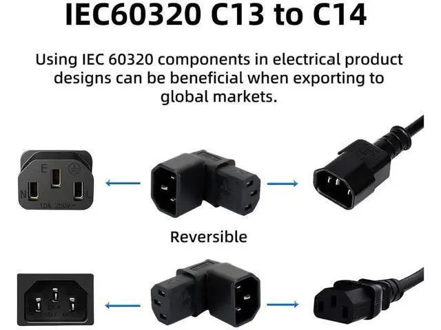 Alt view image 2 of 7 - IEC C14 Male to Up Angled C13 Female Power Adapter 10A 250V 90 Degree Vertical Extension Connector for Computer Monitor PDU Printer Chassis