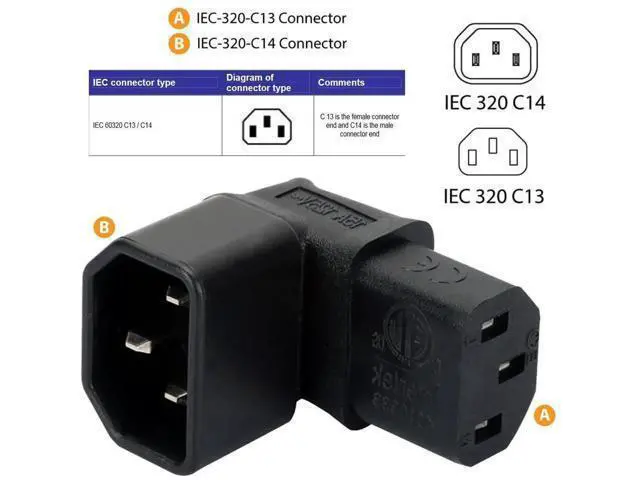 Alt view image 4 of 7 - IEC C14 Male to Up Angled C13 Female Power Adapter 10A 250V 90 Degree Vertical Extension Connector for Computer Monitor PDU Printer Chassis