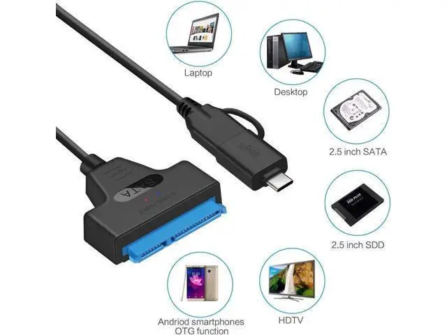 Alt view image 3 of 7 - 2-in-1 SATA to USB 3.0 Adapter Cable with UASP, External Converter Cord for 2.5 Inch SATA HDD SSD Fast Data Transfer
