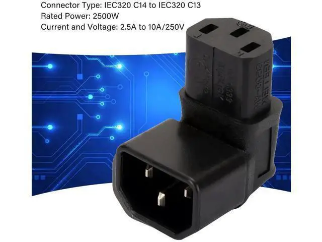 Alt view image 7 of 7 - IEC C14 Male to Up Angled C13 Female Power Adapter 10A 250V 90 Degree Vertical Extension Connector for Computer Monitor PDU Printer Chassis