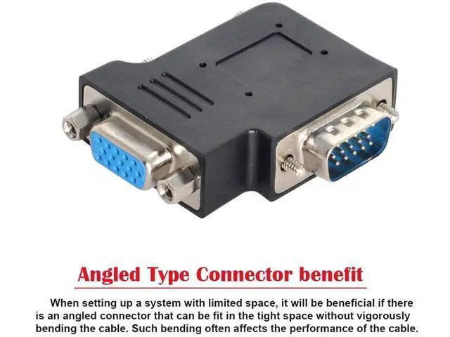 Alt view image 5 of 6 - Black Vertical Flat Left 90 Degree VGA SVGA Male to Female Extension Adapter
