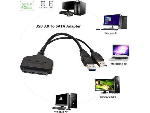 Alt view image 5 of 5 - 6 Inches USB 3.0 to SATA III 22Pin Adapter Cable, 6Gbps UASP Supported for 2.5" SSD HDD with Extra USB Power Cord