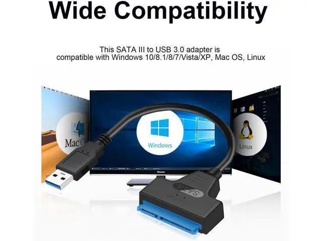 Alt view image 3 of 7 - Black USB 3.0 to 22Pin SATA Adapter Cable for 2.5 Inch HDD & SSD, UASP Supported Portable Hard Drive Converter