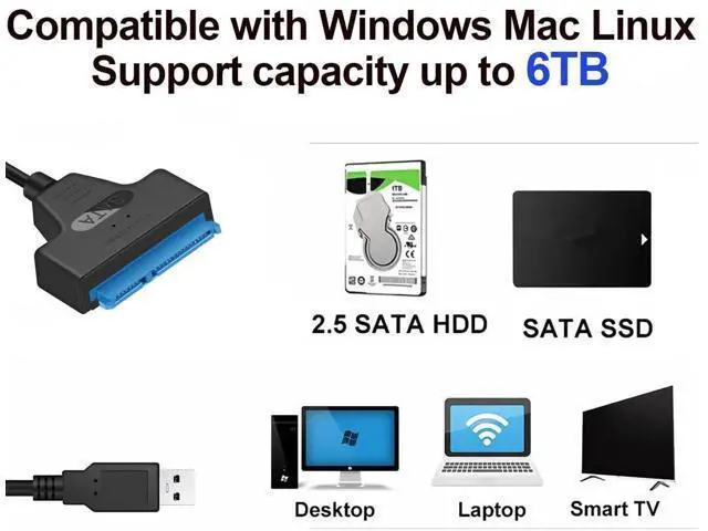 Alt view image 4 of 7 - Black USB 3.0 to 22Pin SATA Adapter Cable for 2.5 Inch HDD & SSD, UASP Supported Portable Hard Drive Converter
