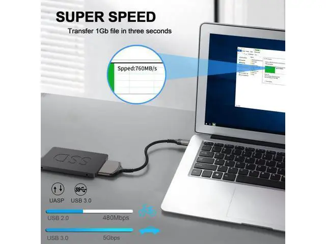 Alt view image 2 of 5 - 9 Inch USB 3.0 to SATA III Adapter Cable with Aluminum Shell & Nylon Cord, UASP Supported for 2.5" SSD/HDD
