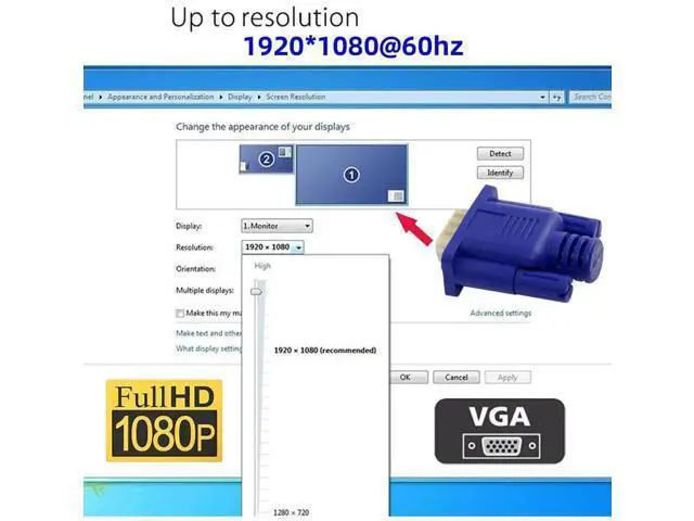 Alt view image 4 of 7 - VGA Dummy Plug Virtual Display Adapter, Headless Ghost Monitor Emulator with EDID Chip, Supports 1080P 1920x1080@60Hz for VGA GPU Remote Servers PC