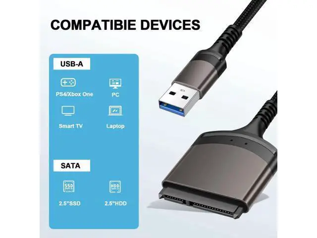 Alt view image 4 of 5 - 9 Inch USB 3.0 to SATA III Adapter Cable with Aluminum Shell & Nylon Cord, UASP Supported for 2.5" SSD/HDD