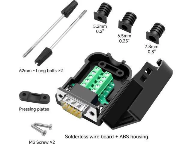 Alt view image 2 of 5 - DB9 Male RS232 Breakout Board Solderless Screw Terminal Module with Housing & Long Mounting Bolts, 9Pin D-SUB Serial Adapter