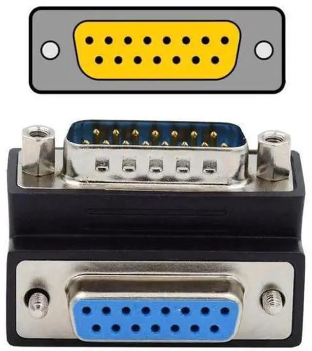 Main image of 90 Degree Up Angled DB15 Male to Female Coupler, 15Pin D-SUB RS232 Serial Right Angle Extension Adapter