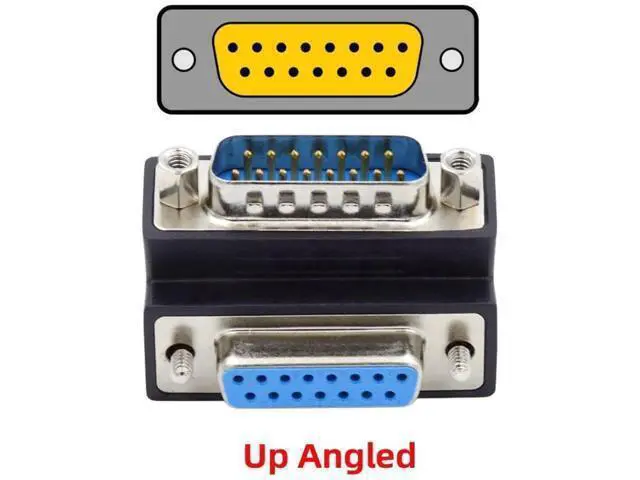 Alt view image 2 of 7 - 90 Degree Up Angled DB15 Male to Female Coupler, 15Pin D-SUB RS232 Serial Right Angle Extension Adapter