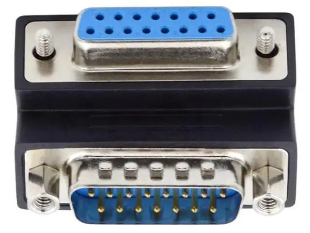 Alt view image 3 of 7 - 90 Degree Up Angled DB15 Male to Female Coupler, 15Pin D-SUB RS232 Serial Right Angle Extension Adapter