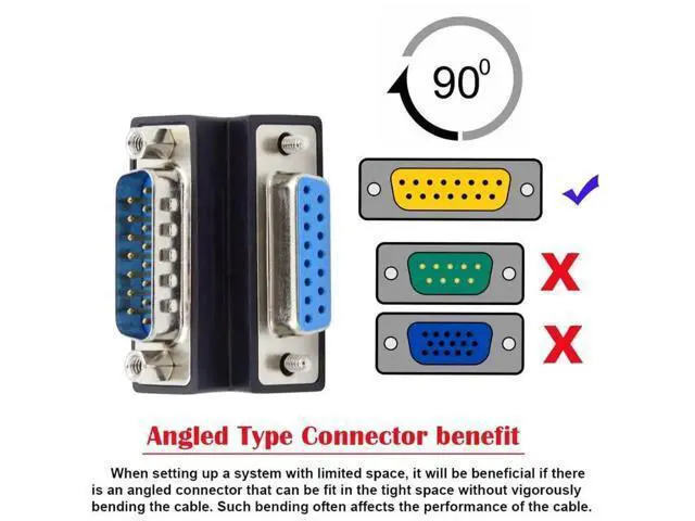 Alt view image 6 of 7 - 90 Degree Up Angled DB15 Male to Female Coupler, 15Pin D-SUB RS232 Serial Right Angle Extension Adapter