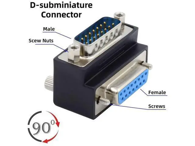 Alt view image 7 of 7 - 90 Degree Up Angled DB15 Male to Female Coupler, 15Pin D-SUB RS232 Serial Right Angle Extension Adapter