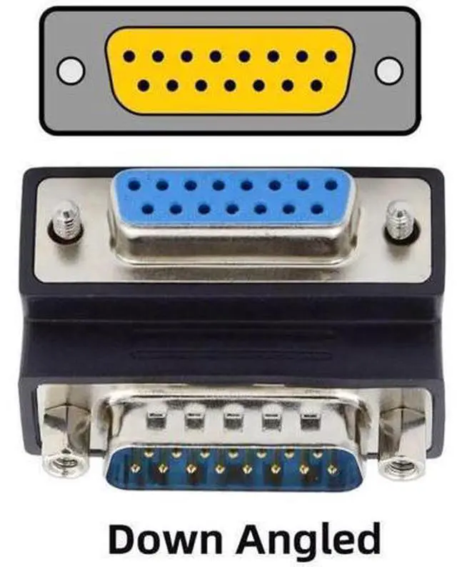 Alt view image 2 of 7 - 90 Degree Down Angled DB15 Male to Female Extension Coupler, 15Pin D-SUB RS232 Serial Port Right Angle Adapter