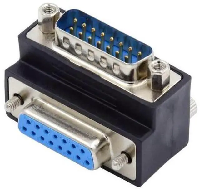 Alt view image 4 of 7 - 90 Degree Down Angled DB15 Male to Female Extension Coupler, 15Pin D-SUB RS232 Serial Port Right Angle Adapter