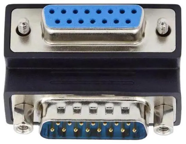 Alt view image 5 of 7 - 90 Degree Down Angled DB15 Male to Female Extension Coupler, 15Pin D-SUB RS232 Serial Port Right Angle Adapter