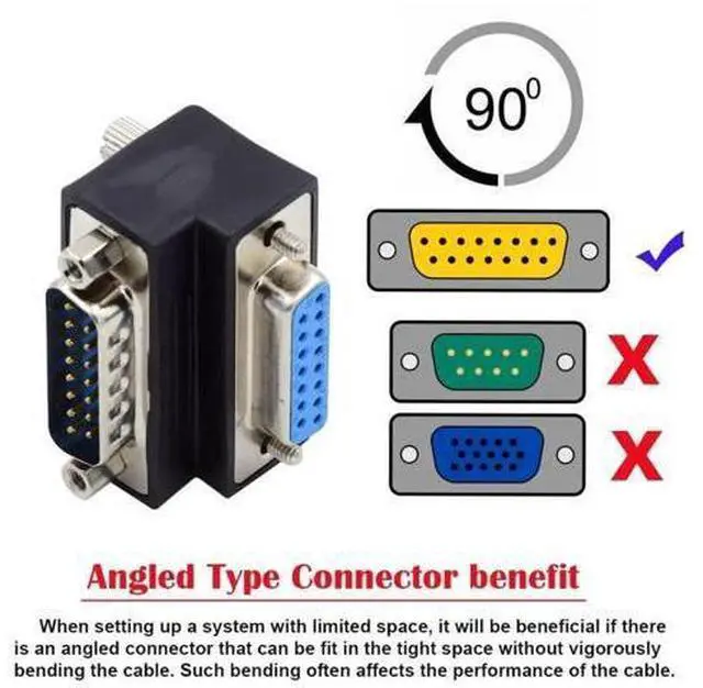 Alt view image 3 of 7 - 90 Degree Down Angled DB15 Male to Female Extension Coupler, 15Pin D-SUB RS232 Serial Port Right Angle Adapter