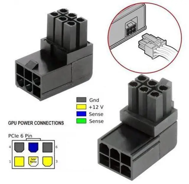 Alt view image 3 of 7 - 2 Pack 90° Up/Down Angled ATX 6Pin Male to Female GPU Power Adapter Connector