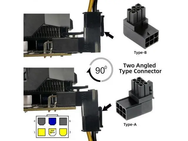Alt view image 7 of 7 - 2 Pack 90° Up/Down Angled ATX 6Pin Male to Female GPU Power Adapter Connector