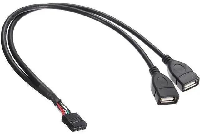 Main image of 11.81 Inch Motherboard 9Pin USB2.0 Splitter Cable, Single 9Pin Header to Dual USB 2.0 Female Internal Extension Adapter Wire