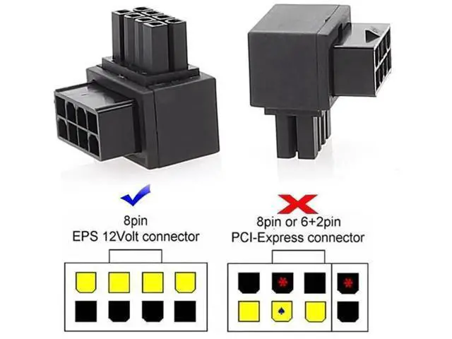Alt view image 5 of 7 - 2 Pack 90° Up/Down Angled ATX 8P EPS Male to Female CPU Power Adapter, 12V