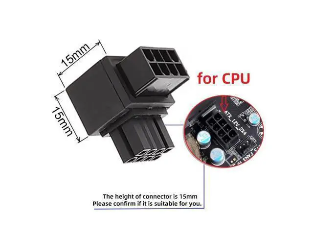 Alt view image 7 of 7 - 2 Pack 90° Up/Down Angled ATX 8P EPS Male to Female CPU Power Adapter, 12V