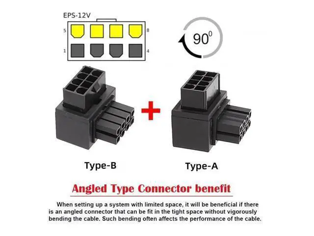 Alt view image 6 of 7 - 2 Pack 90° Up/Down Angled ATX 8P EPS Male to Female CPU Power Adapter, 12V