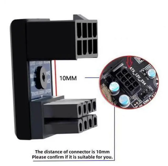 Alt view image 2 of 6 - 2 Pack 360° Rotatable Up/Down Angled ATX 8P EPS Male to Female 12V CPU Power Adapter