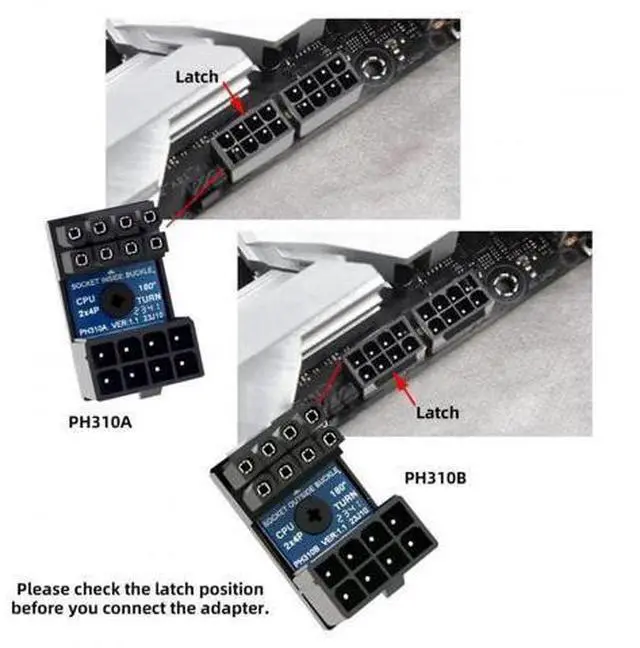 Alt view image 3 of 6 - 2 Pack 360° Rotatable Up/Down Angled ATX 8P EPS Male to Female 12V CPU Power Adapter