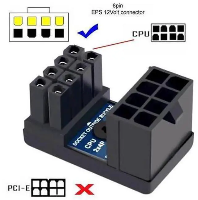 Alt view image 4 of 6 - 2 Pack 360° Rotatable Up/Down Angled ATX 8P EPS Male to Female 12V CPU Power Adapter