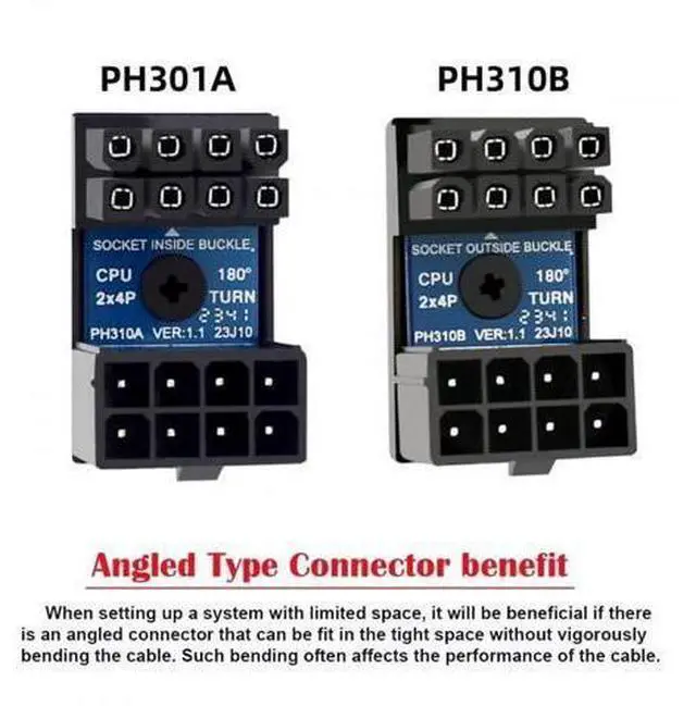 Alt view image 5 of 6 - 2 Pack 360° Rotatable Up/Down Angled ATX 8P EPS Male to Female 12V CPU Power Adapter