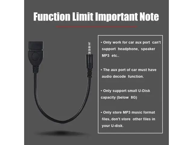 Alt view image 2 of 6 - USB 2.0 Female to 3.5mm Male AUX OTG Adapter Cable, 1/8 Inch Audio Jack Converter for Car Stereo to Play Music from USB Flash Drives