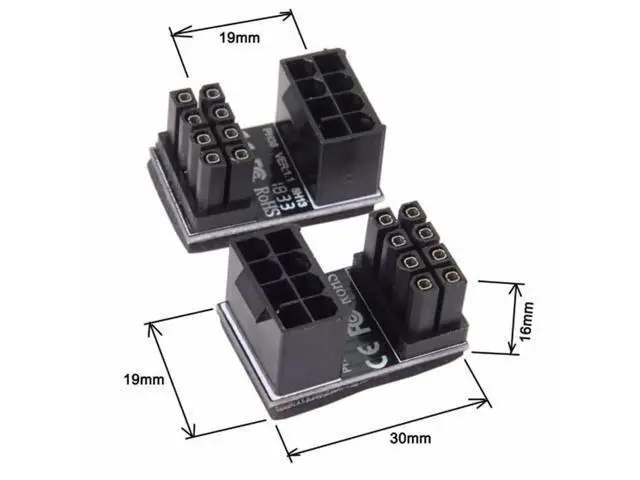 Alt view image 4 of 6 - 2 Pack 360° Rotatable Up/Down Angled ATX 8Pin Male to Female 12V GPU Power Adapter Connector