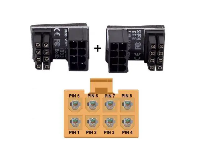 Alt view image 5 of 6 - 2 Pack 360° Rotatable Up/Down Angled ATX 8Pin Male to Female 12V GPU Power Adapter Connector