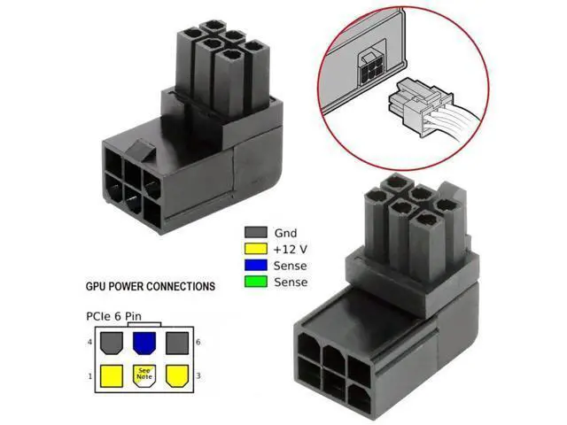 Alt view image 7 of 7 - 2 Pack 90 Degree Up/Down ATX 6Pin Male to Female GPU Power Angle Adapter Connector