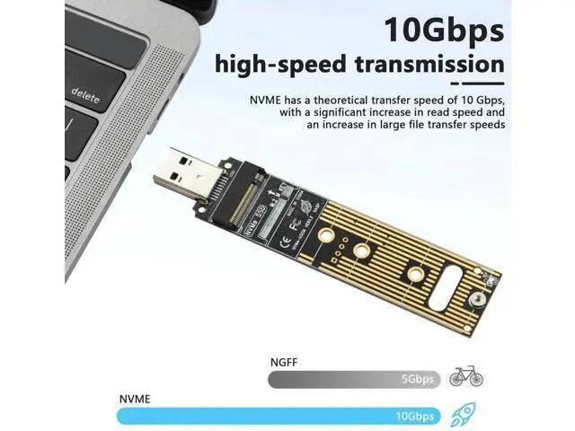 Alt view image 5 of 7 - USB 3.1 Gen 2 M.2 NVMe SSD Adapter, 10Gbps M-Key External SSD Reader with UASP, Supports Up to 4TB, Fits 2230/2242/2260/2280 NVMe Drives Only