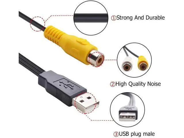 Alt view image 5 of 6 - USB 2.0 Male to 3RCA Female AV Composite Audio Video Capture Cable, USB to RCA Capture Adapter Cord for PC MAC HDD DVR, 1 Pack