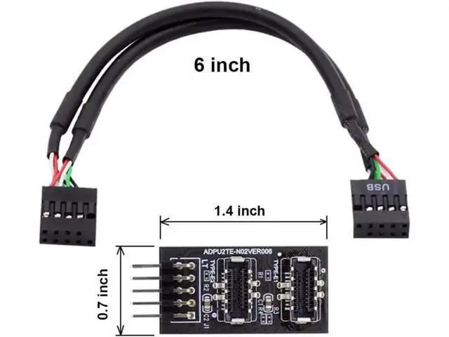 Alt view image 5 of 6 - Motherboard USB 2.0 9Pin Header to Dual USB 3.2 Type-E Key-A Front Panel Splitter Cable, 6 Inch Internal Extension Adapter, 9Pin Header to 2 USB 3.2 Type-E Motherboard Connectors