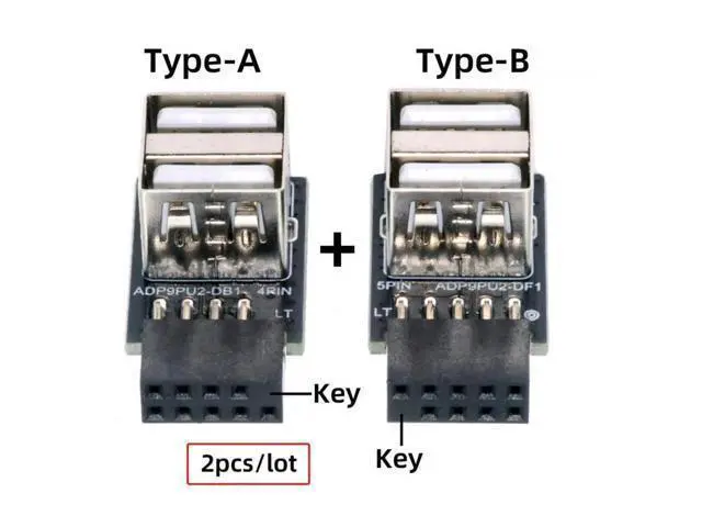 Alt view image 4 of 7 - 2-Pack Horizontal 9/10Pin Motherboard Header to Dual USB 2.0 Female Adapter, Internal Mainboard USB 2.0 Converter for DIY PC, Gaming Cases