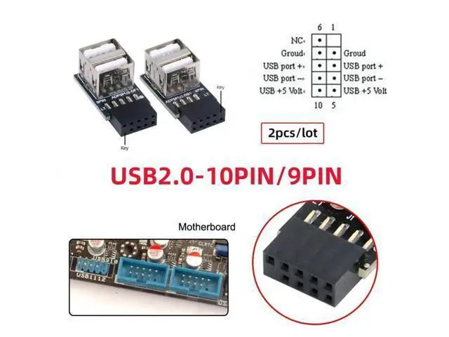 Alt view image 6 of 7 - 2-Pack Horizontal 9/10Pin Motherboard Header to Dual USB 2.0 Female Adapter, Internal Mainboard USB 2.0 Converter for DIY PC, Gaming Cases