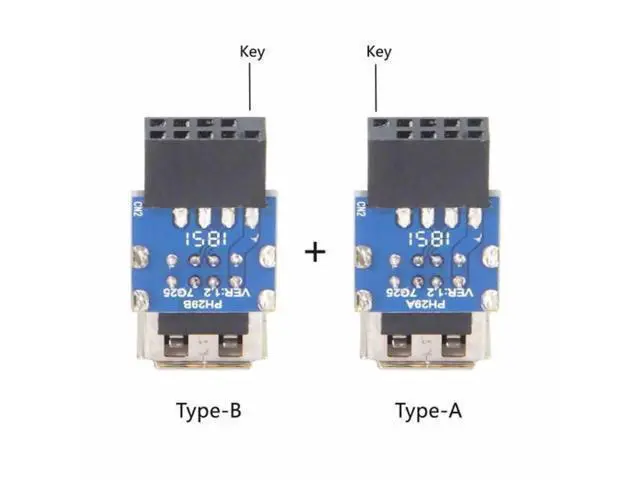 Alt view image 5 of 7 - 2-Pack Vertical 9/10Pin Motherboard Header to Dual USB 2.0 Female Adapter, Internal Mainboard USB 2.0 Front Panel Converter for DIY PC Cases