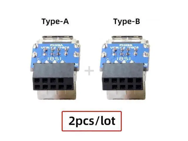 Alt view image 7 of 7 - 2-Pack Vertical 9/10Pin Motherboard Header to Dual USB 2.0 Female Adapter, Internal Mainboard USB 2.0 Front Panel Converter for DIY PC Cases