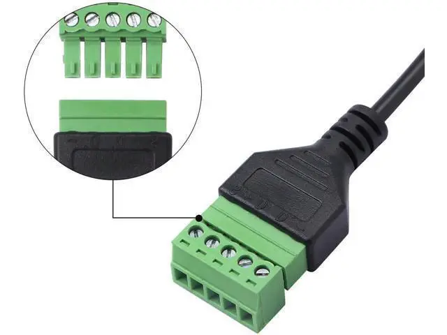 Alt view image 6 of 7 - 1ft USB 2.0 Type A Male to 5-Pin Screw Terminal Female Cable, Solderless Adapter for Charging & Data Transfer