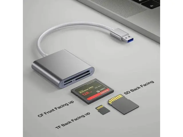 Alt view image 5 of 7 - Aluminum USB 3.0 Multi Card Reader, 3 Ports Memory Card Reader Writer Adapter, Supports CF SD TF Micro SD SDHC SDXC UHS-I MMC MD Cards, Plug and Play for Windows Mac Laptop Desktop