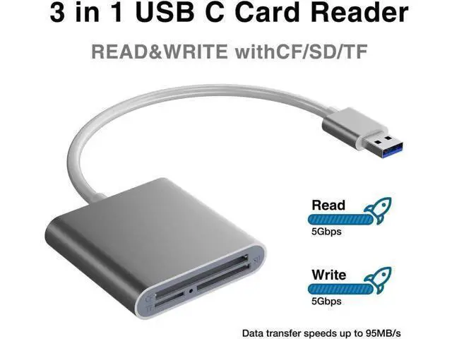 Alt view image 7 of 7 - Aluminum USB 3.0 Multi Card Reader, 3 Ports Memory Card Reader Writer Adapter, Supports CF SD TF Micro SD SDHC SDXC UHS-I MMC MD Cards, Plug and Play for Windows Mac Laptop Desktop