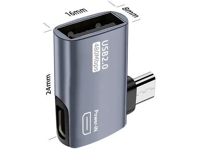 Alt view image 5 of 6 - 2 Pack 90 Degree Left & Right Angle Powered Micro USB OTG Adapter, Grey Micro USB Male to USB A Female OTG Connector for Fire TV Stick 4K, Android Phones, Micro USB Tablets & Host Devices