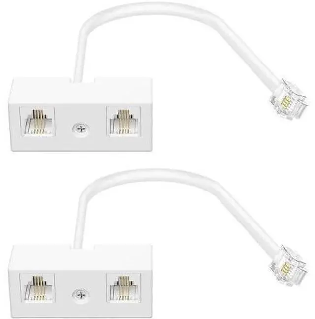 Main image of 2 Pack White RJ11 6P4C 2-Way Telephone Splitter, 1 Male to Dual Female Landline Phone Jack Separator Wall Adapter for Phones & Fax Machines