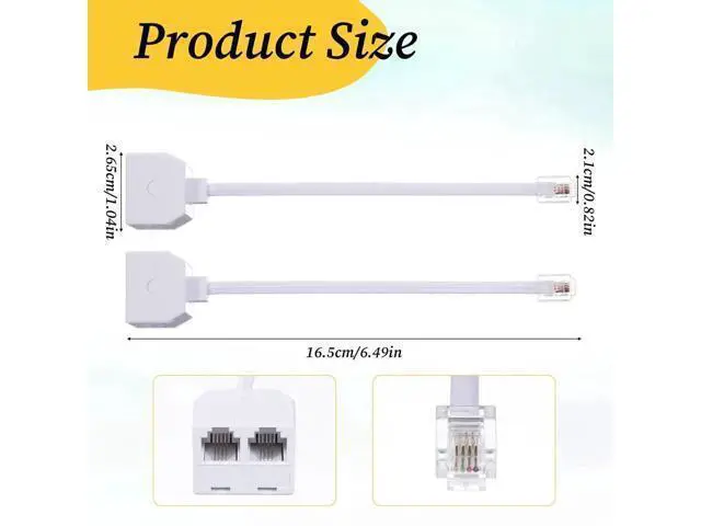 Alt view image 7 of 7 - 2 Pack White RJ11 6P4C Telephone Splitter, 1 Male to Dual Female 2-Way Landline Phone Jack Separator Adapter for Phones & Fax Machines